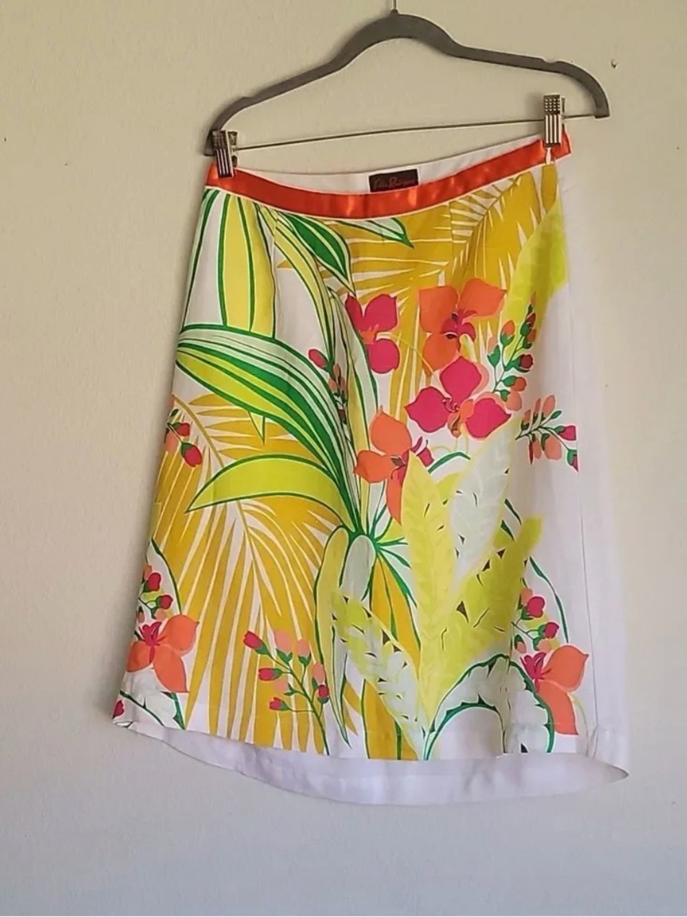 Eddie Rodriguez Tropical Floral A-Line Skirt in Yellow & Pink
